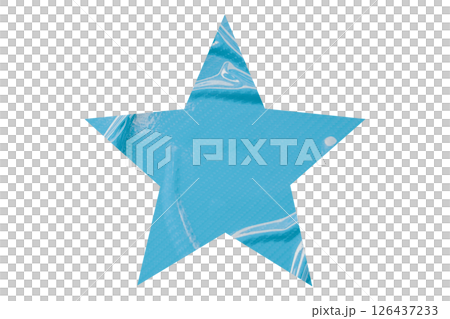 Crumpled light blue star pattern stickers, separated on a transparent background. 126437233