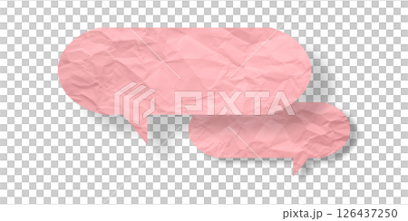 Pink speech bubble crumpled paper isolated on transparent background 126437250