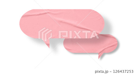 Pink speech bubble crumpled paper isolated on transparent background 126437253