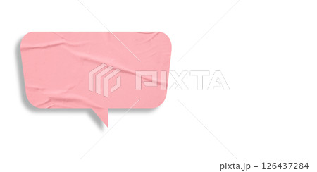 Pink speech bubble crumpled paper isolated on transparent background 126437284