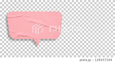 Pink speech bubble crumpled paper isolated on transparent background 126437284