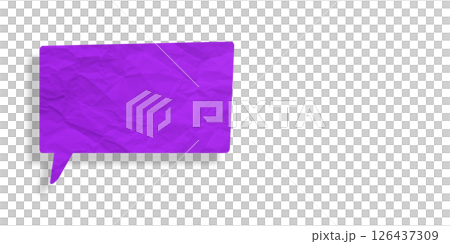 Purple speech bubble crumpled paper isolated on transparent background 126437309
