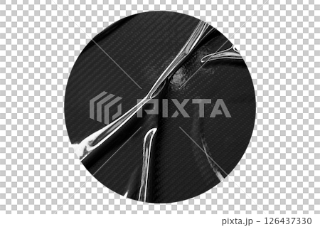 black circle sticker with crumpled edges. Wrinkled round paper isolated on transparent background. black circle sticker with crumpled edges. Wrinkled round paper isolated on transparent background. 126437330