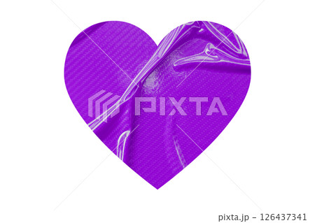 Purple crumpled paper heart heart sticker isolated on transparent background 126437341