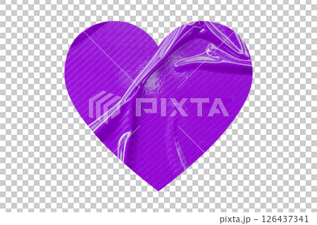 Purple crumpled paper heart heart sticker isolated on transparent background 126437341