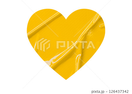 yellow crumpled paper heart heart sticker isolated on transparent background 126437342