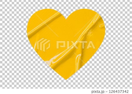 yellow crumpled paper heart heart sticker isolated on transparent background 126437342