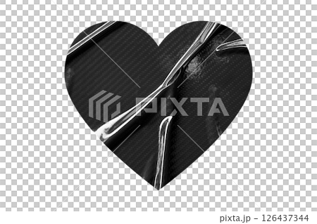 black crumpled paper heart heart sticker isolated on transparent background 126437344