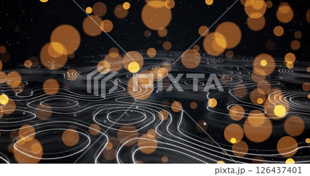 Image of yellow spots and white shapes on black background 126437401