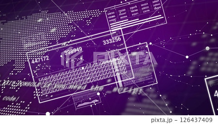 Image of data processing and diagrams over world map 126437409