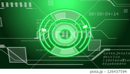Futuristic green HUD interface image with rotating elements and digital data 126437594