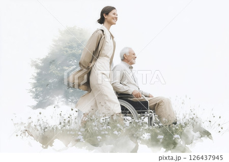 いやりと笑顔があふれる介護シーン 126437945