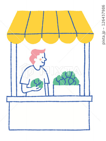 マルシェで野菜を販売する男性スタッフ_色 マルシェで野菜を販売する男性スタッフ_色 126437986