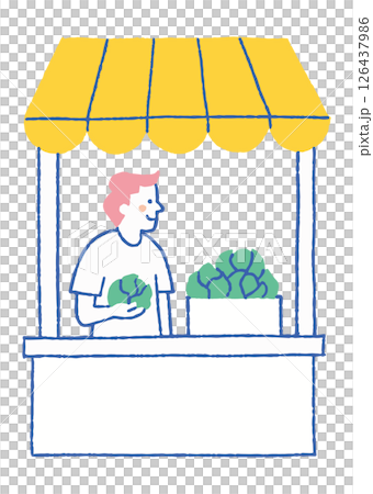 マルシェで野菜を販売する男性スタッフ_色 マルシェで野菜を販売する男性スタッフ_色 126437986