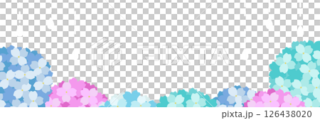 紫陽花と雨の背景・梅雨シーズンの横長イラスト 126438020