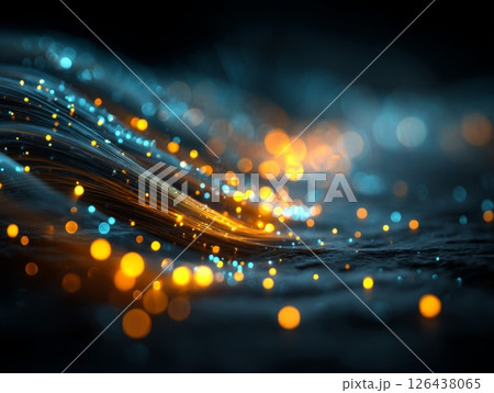 Abstract Blue and Gold Glowing Wave Background 126438065