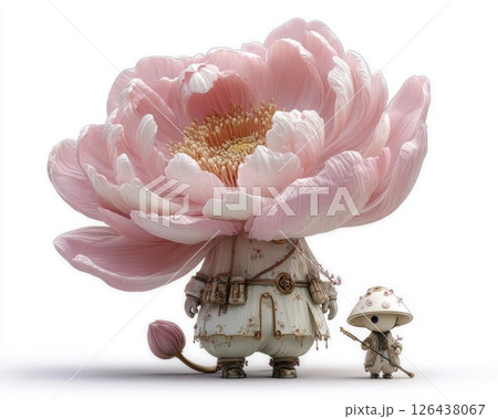 Whimsical Pink Peony and Miniature Characters 126438067