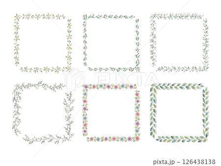 花の四角フレームイラストセット（手書き） 126438138