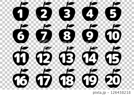 Apple number icon set, numbers up to 20 (monochrome) 126438218