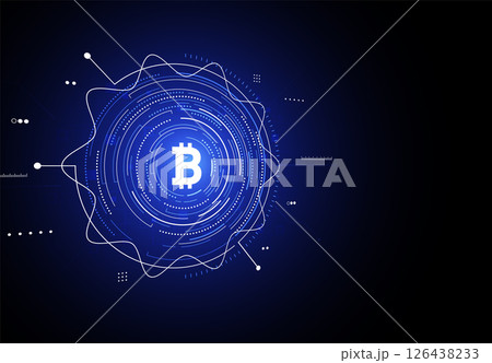 Bitcoin cryptocurrency digital technology on circuit board design. Vector illustration Bitcoin cryptocurrency digital technology on circuit board design. Vector illustration 126438233