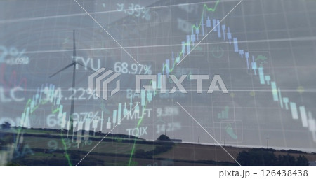 Image of digital data processing over wind turbine Image of digital data processing over wind turbine 126438438