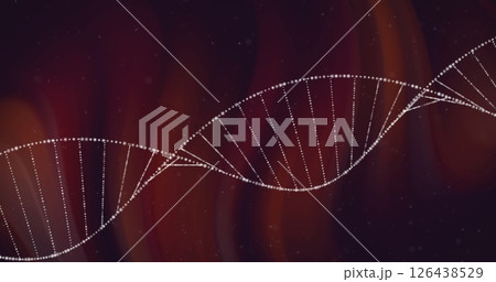 Image of white dna strand over light trails on dark background Image of white dna strand over light trails on dark background 126438529