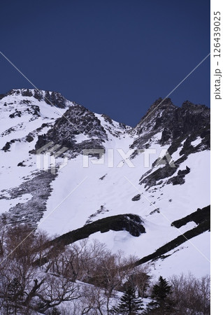 春のおんたけロープウェイから山スキー登山による8合目付近から和哉シュートを臨む 春のおんたけロープウェイから山スキー登山による8合目付近から和哉シュートを臨む 126439025
