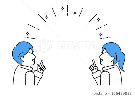 余白を指差しする若い男女のイラスト 126439818