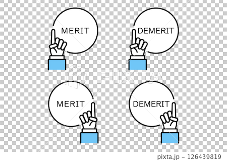 Illustration of a businessman's hand pointing at the words advantages and disadvantages Illustration of a businessman's hand pointing at the words advantages and disadvantages 126439819
