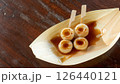 Two Dango on a wooden table. 126440121