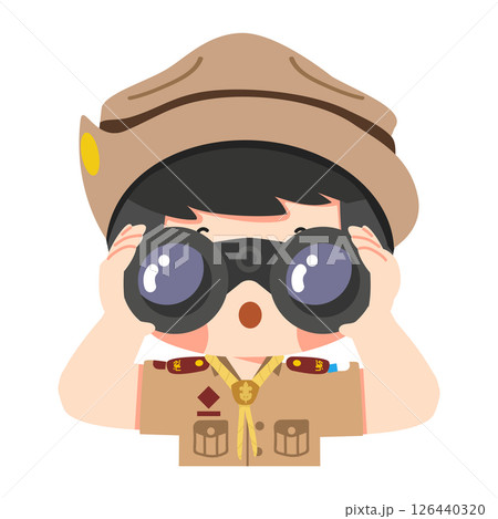 Cartoon Boy Scout Using Binoculars 126440320