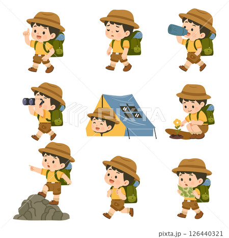 Explorer Boy in Adventure Outfit Clipart Set Explorer Boy in Adventure Outfit Clipart Set 126440321