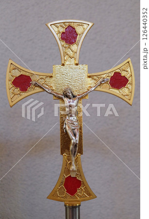 Cross on the altar in the Mother Teresa cathedral in Vau i Dejes, Albania 126440352