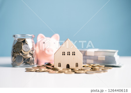Buy a house, save money for a loan, understand home equity, and consider the value of insurance while collecting coins for additional funds. home, house, loan, equity, save, value, buy, money, coin. 126440618