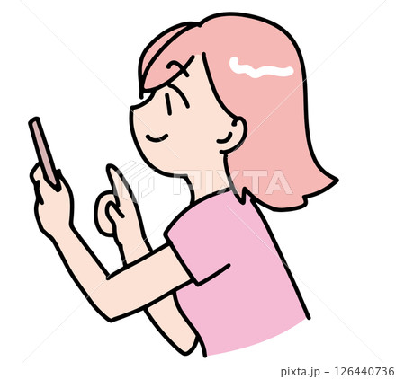 スマホを操作して笑顔な女性の横顔 126440736