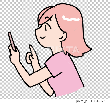 スマホを操作して笑顔な女性の横顔 126440736