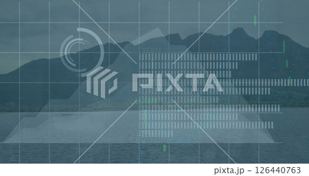 Image of financial data processing over landscape Image of financial data processing over landscape 126440763