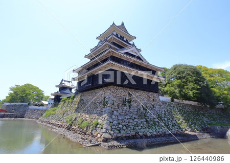 中津城の本丸天守と大鞁櫓、薬研堀（大分県中津市） 126440986