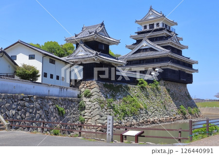 中津城の本丸天守と大鞁櫓、薬研堀（大分県中津市） 126440991