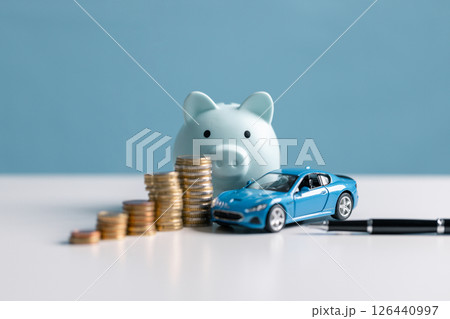 Buy a car, save money and consider the total fiscal value, market worth, and insurance costs. car, money, save, insurance, buy, fiscal, worth, market, total, value, concept. 126440997