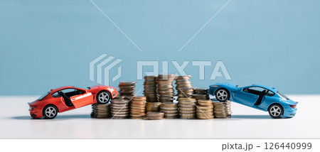 Buy a car, save money and consider the total fiscal value, market worth, and insurance costs. car, money, save, insurance, buy, fiscal, worth, market, total, value, concept. 126440999