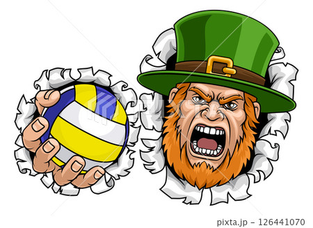 Leprechaun Celtic Irish Volleyball Ball Mascot 126441070