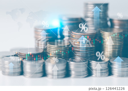 Investing in banking and currency drives financial growth, boosting economy and increasing value of money and coins in finance sector. inance, invest, banking, coin, currency, economy, financial. 126441226