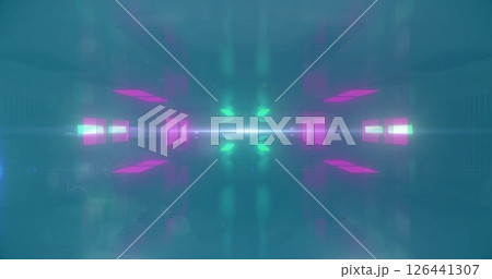 Image of light spots over colourful digital tunnel 126441307