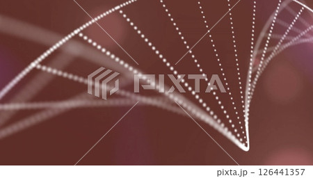 Image of white spots falling and dna strand on black background 126441357