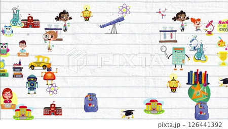 Image of school items icons on white background Image of school items icons on white background 126441392