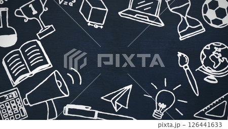 Image of school items drawings on black board 126441633