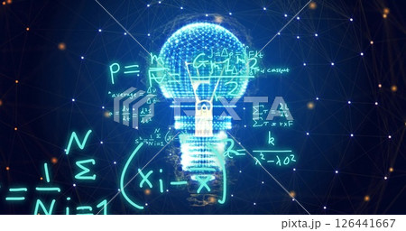 Image of scientific data processing over lightbulb on black background 126441667