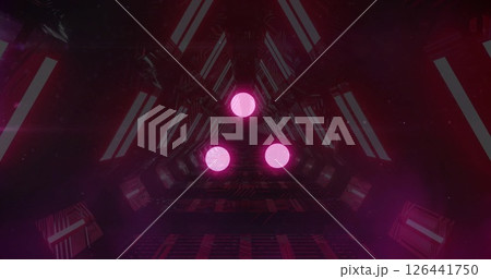 Image of light spots over digital tunnel on black background Image of light spots over digital tunnel on black background 126441750