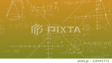 Image of mathematical equations over green background 126441772